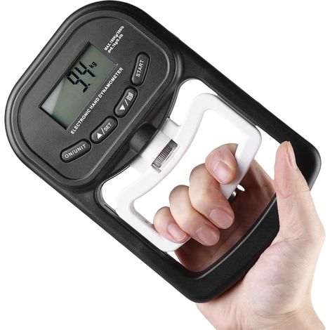 Dinamómetro de mano digital: 180 kg, medidor electrónico de fuerza de agarre, pantalla LED, entrenamiento de fuerza con cable de carga USB, inteligente y sensible (negro) (1/5)