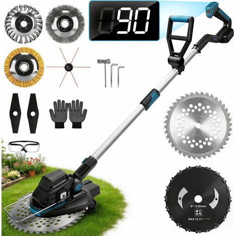 1200W Debroussailleuse Electrique à Batterie Sans Fil 16800 RPM Réglable à 90°/100-140cm, Coupe-Bordures Brushless avec 7 Types de Lames Ø250 mm Max, Compat. Makita 18V(Sans batt.) (1/5)