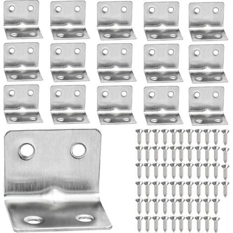 16PCS Equerre de Fixation en Acier Inox L, 38x30mm 90 Degrés Angle Droit Support Equerre Metal L Shaped Bracket pour Étagère/Armoire/Chaise/Table avec 64pcs Vis (1/5)