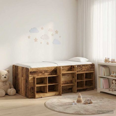 vidaXL Cadre de lit en loft avec armoire avec étagère 3 pc Bois ancien (1/5)