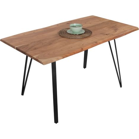 Esstisch Baumkante 160 x 85 cm Akazie massiv naturfarben Metallgestell Schwarz CELIA (1/5)