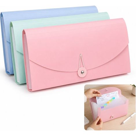 Classeurs de documents A5, lot de 3, accordéon à 13 compartiments, pochettes compactes et étanches pour reçus, coupons, bureau et école (1/5)