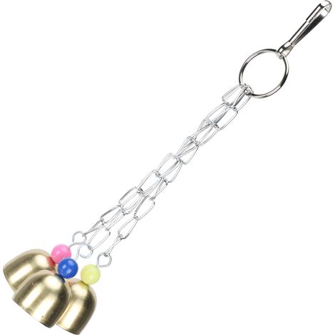 Lot de 3 jouets à mâcher pour perroquets, légers, en acier inoxydable, avec 3 clochettes et une ficelle à suspendre à la cage. (1/5)