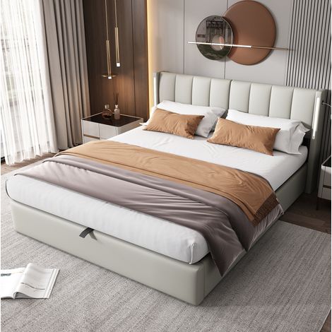 Bett Doppelbett Stauraum 160x200 PU Grau OKMYHOME (1/5)