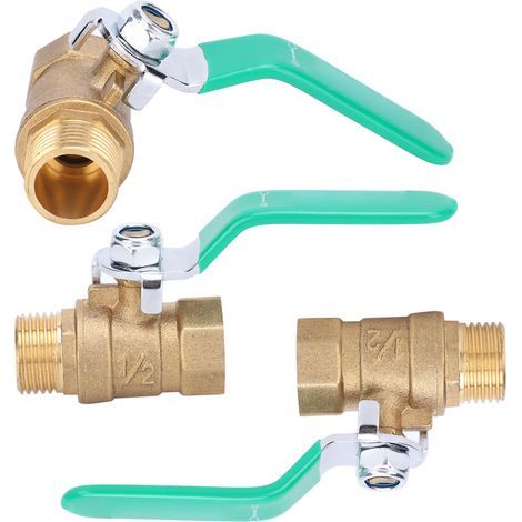Kugelhahn für 1/2-Zoll-Wasserrohre, 3-teilig, Innen-/Außengewinde, dickwandiger Messing-Abflussabsperrschalter (1/5)