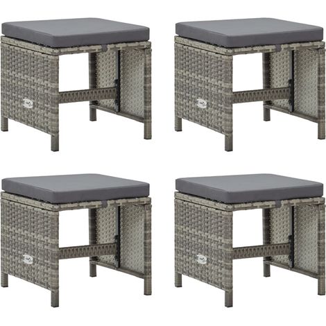 Tabourets de jardin 4 pcs avec coussins Résine tressée Gris 2 (1/5)