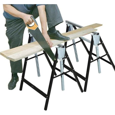 Caballetes de sierra 2 uds., regulables, plegables, metal negro, hasta 200 kg OKMYHOME (1/5)