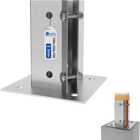 Lot de 4 Support de poteau réglables à boulonner galvanisés à chaud 100 x 100 mm – Platines robustes pour pieds de poteaux bois clôture – GeZu Impex (1/5)