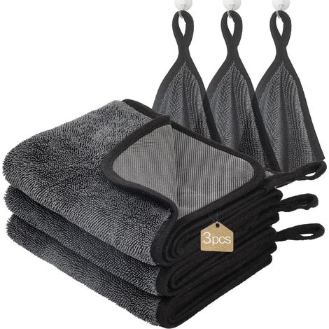 Mikrofasertücher 3er Pack, 60x40cm, Grau, Saugfähig, Streifenfrei (1/5)