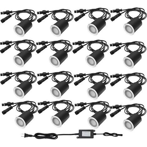 Einbau-Außenstrahler, 16 LEDs für die Hauptterrasse, Ø 32 mm, wasserdicht (IP67), Niederspannung 12 V – Warmweiß (1/5)