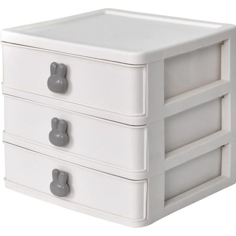 Cosmétique Organisateur Tiroirs Maquillage Tiroir Boîte Bureau avec 3 Tiroirs Lapin Poignée Cosmétique Boîte De Rangement pour Salle De Bains Chambre Rouges À Lèvres Vernis À Ongles (Bla (1/5)