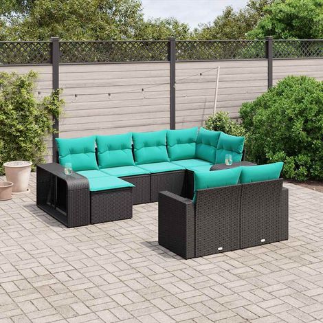 vidaXL Set Divani da Giardino 10 pz con Cuscini Nero in Polyrattan (1/5)