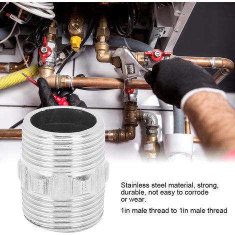 Raccords de tuyau avec filetage mâle Hex en acier inoxydable 1 pouce, 2 pièces, nipples pour plomberie, matériel et gaz, connexion simple et durable (1/5)