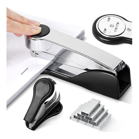 Heavy Duty Metal Stapler Small Stapler Office School Home 50 Sheet Capacity 1000 Staples Black/Silver Modern Style (1/5)