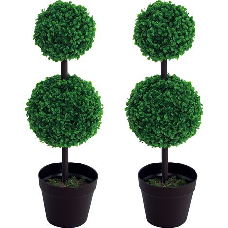 plantes artificielles sphériques arbre artificiel en pot ciment plante verte et noire Lot de 2 Plastique (1/4)