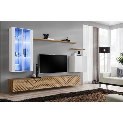 Ensemble de 7 meubles muraux "Switch XII" pour TV en bois - Beige et Blanc - L 270 x H 160 x P 40 cm - Livraison gratuite