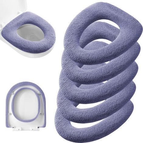 Lot de 5 housses de siège de toilette épaisses pour salle de bain - Tissu en fibre extensible et lavable - Installation facile et confortable - Violet (1/5)