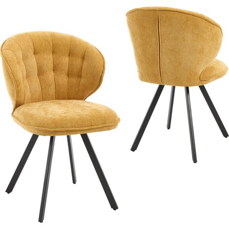 Sillas de Comedor 2Pcs en Tela de Chenilla Sillas de Cocina Modernas con Respaldo Cómodo para Salón Restaurante Cafetería, Amarillo, Wahson (1/5)