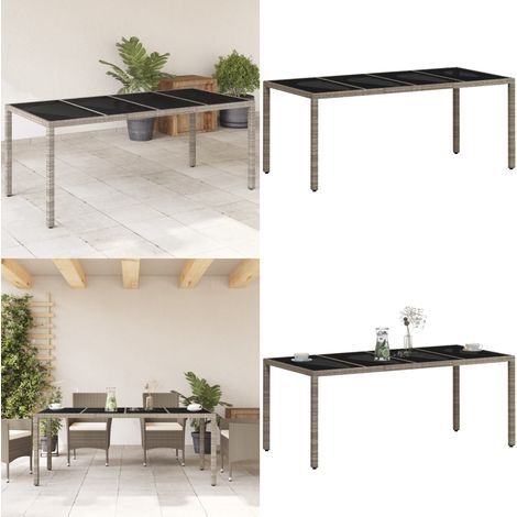 Mesa de jardín superficie de vidrio ratán PE gris 190x90x75 cm - Ratán sintético - Vidrio templado