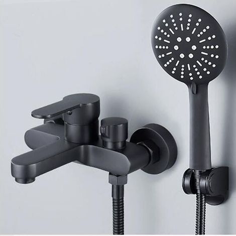 Mixer faucet Bathtub Black with Hand shower 3 Jets - Faucet Shower Wall - Faucet for Bath with Bracket and Flexible (1/4)