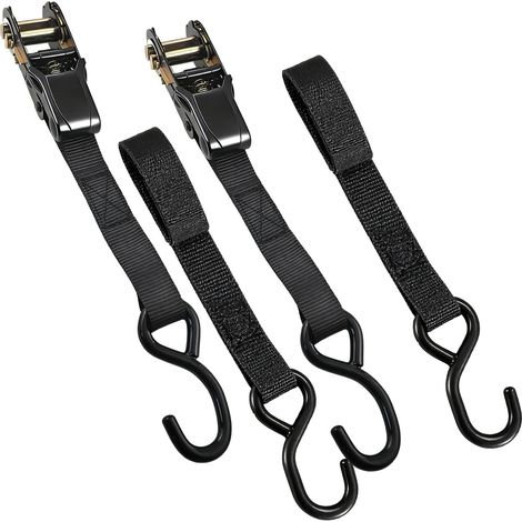 Lot de 2 sangles d'arrimage à cliquet avec crochets en S revêtus - Sangles d'arrimage pour appareils et objets encombrants (1/5)