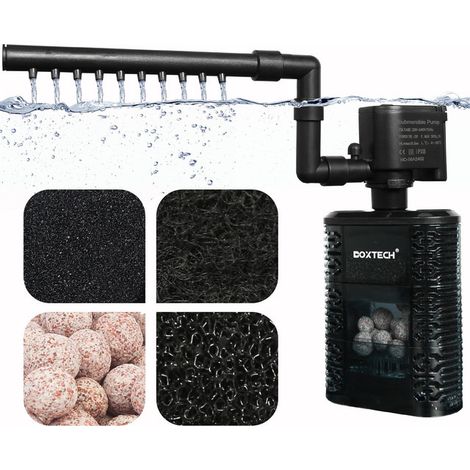 Filtre Interne pour Aquarium 390L/H, Pompe de Filtration Silencieuse pour Petit Aquarium 30-45cm, Système de Filtration à 4 Couches avec Aspersion