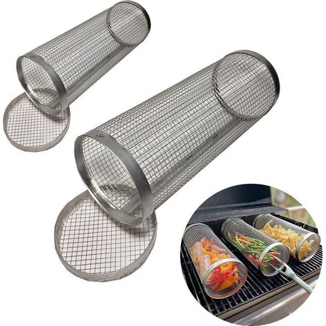 2-teiliger Grillkorb mit Rollen, Fleisch- und Gemüsekorb für den Grill