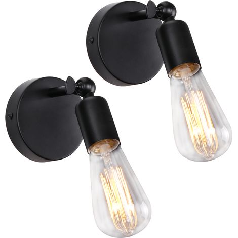 E27 Wandleuchte Verstellbar Industrial Metall Wandlampe Edison Retro für Bett Flur KüChe Restaurant - 2er Schwarz (Ohne Leuchtmittel)