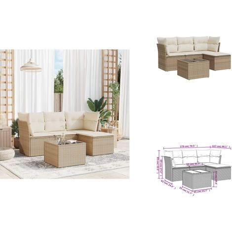 5-tlg. Garten-Sofagarnitur mit Kissen Beige Poly Rattan - Gartenmöbel Set - PE-Rattan Möbel - Outdoor Sofa - Esstisch - Lounge Garnitur (1/3)