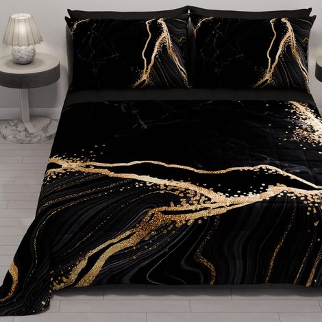 Couvre-lit d'été 220x260 cm 100 g/m² Double Face, Couette légère pour lit Une Place et demie, Printemps, Modèle Marbre Noir, 100% Fabriqué en Italie (1/5)
