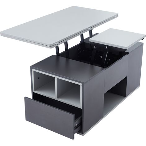 =313593594GAAH Table basse multifonction relevable - le plateau s'ouvre en 2 tables, gris foncé + gris clair, grande capacité, mobilier moderne pour salon, table à manger de bureau, table d'appoint mu (1/5)