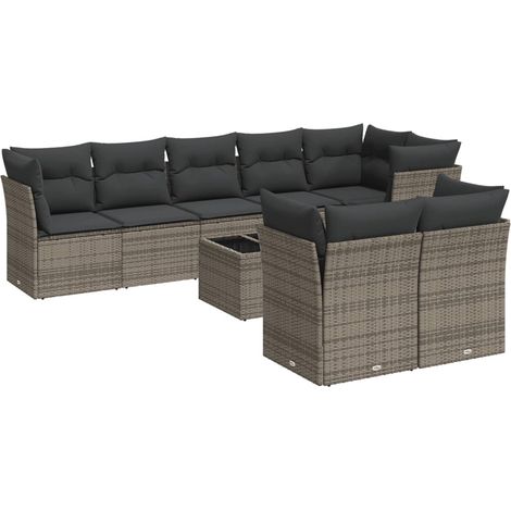 Maison Exclusive - 9-tlg. Garten-Sofagarnitur mit Kissen Grau Pol (1/3)
