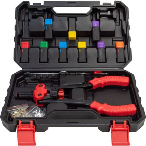 Kit d'outils pour rivets avec 10 rivets et 10 écrous Coffret d'assortiment de rivets et écrous Mallette de transport robuste Idéal pour les travaux de tôlerie et automobiles (1/5)