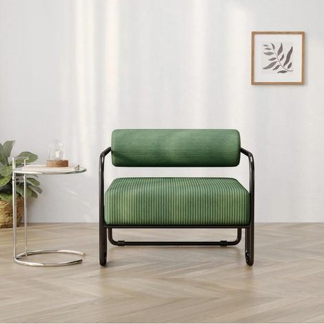Chaise 68 x 73 x 70 cm revêtement en velours côtelé doux dossier élégant cadre métal noir design minimaliste style moderne (1/5)