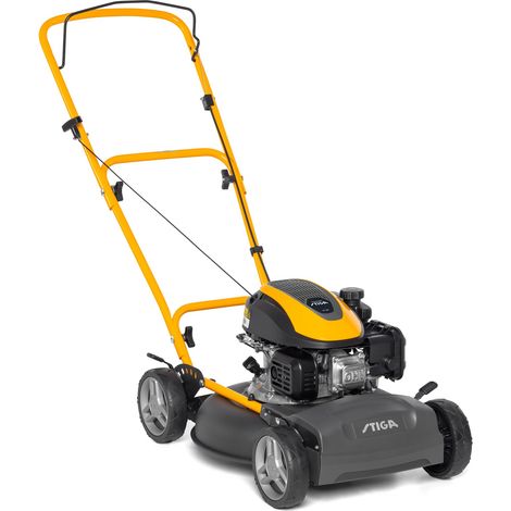 Tondeuse à Essence, Tondeuse Thermique Manuelle avec Moteur 123 CC, Plateau de Coupe en Acier de 45 cm, 5 hauteurs de Coupe, Guidon Ergonomique, Jaune/Noir (1/5)