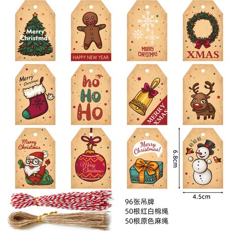 Etiquettes de Noël en papier kraft 96 pièces + cordons - Décoration arbre et cadeaux (1/2)