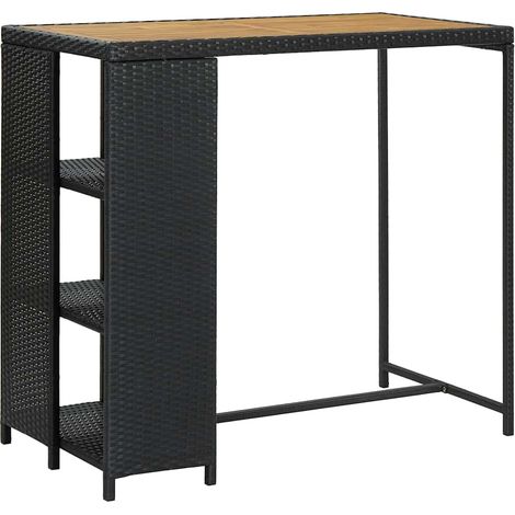 vidaXL Tavolo da Bar con Ripiani Nero 120x60x110 cm in Polyrattan (1/5)