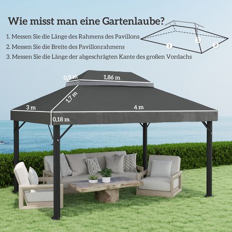 Toit de remplacement kiosque 3x4m gris foncé double étanche,tissu Oxford 370g/m²,pièce détachée résistante aux intempéries. (1/5)