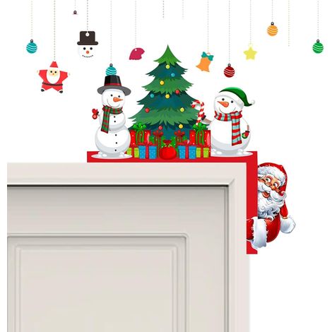 Décoration de porte de Noël en bois – Ornement pour cadre de porte et fenêtre avec Père Noël, bonhomme de neige et sapin, décoration DIY (1/5)