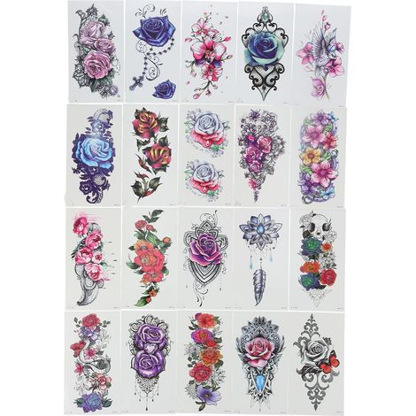 20 autocollants tatouages temporaires fleurs waterproof longue tenue pour femmes (1/5)