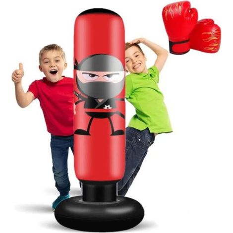 Sac de Boxe Enfant - 160 cm - Autoportant Gonflable avec Base à Eau ou Sable - Rouge - 1 Pièce (1/5)