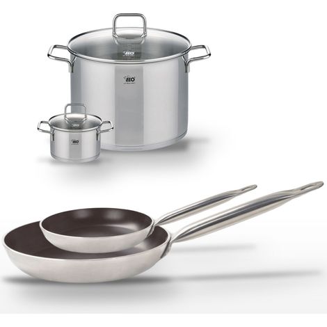 Lot de 2 Poêles 24/32cm avec revêtement céramique sans PFAS et 2 Faitouts 14/26cm Elo Bistro Line Citrin (1/5)
