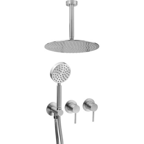 Ensemble douche complet avec mitigeur intégré 3 trous et bras douche fixé au plafond en acier inoxydable Arqea Tuttotondo RE4303 (1/5)