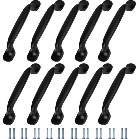 Tiradores para armarios de cocina, 10 piezas, tiradores de armario de aluminio negro, tiradores de cajón con tornillos para armarios, escritorios y cajones, distancia entre agujeros 128 mm (1/5)