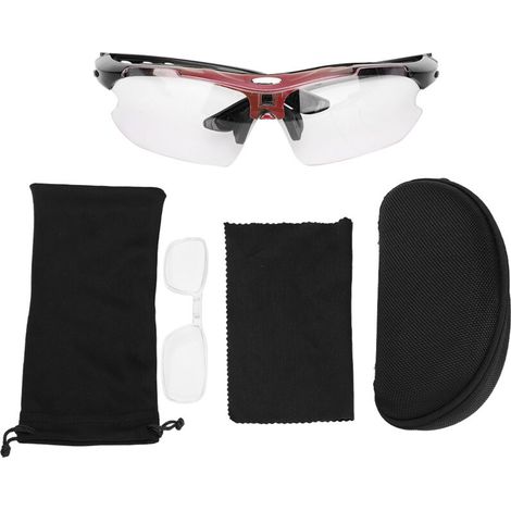 Lunettes de vélo photochromiques anti-vent pour cyclisme et pêche, monture rouge