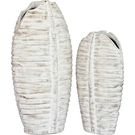 vase décoratif azibo blanc effet vieilli en fibrocement - blanc vieilli texturé (1/3)