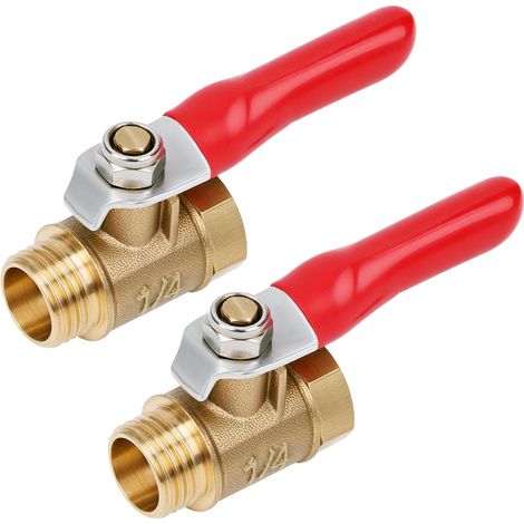 2 pièces Interrupteur d'arrêt à 180 degrés en laiton pour robinet à boisseau sphérique, BSPT mâle 1/4" x BSP femelle 1/4", interrupteur d'arrêt à 180 degrés. (1/5)