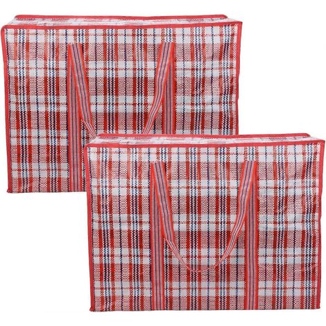 Lot de 2 sacs de rangement, grands sacs de rangement pour vêtements, sacs de déménagement avec fermeture éclair pour le linge, le déménagement, les courses (rouge, 80 cm x 60 cm x 20 cm) (1/5)