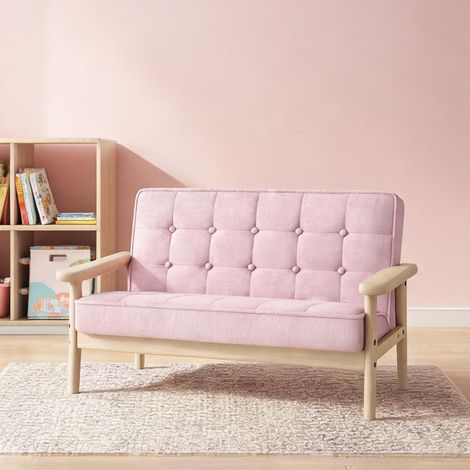 Fauteuil enfant 2 places en tissu rosé et bois FSC 80 kg (1/5)