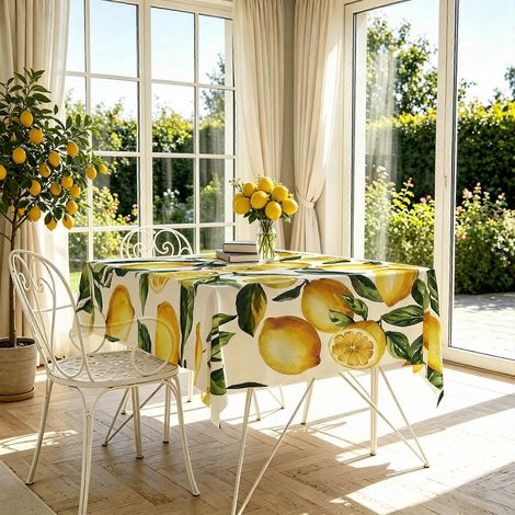 Nappe imprimée à motif de tranches de citron, nappe à thème agrumes, légère et facile à nettoyer, idéale pour les fêtes, les banquets, les réunions de famille et l'été. (1/4)